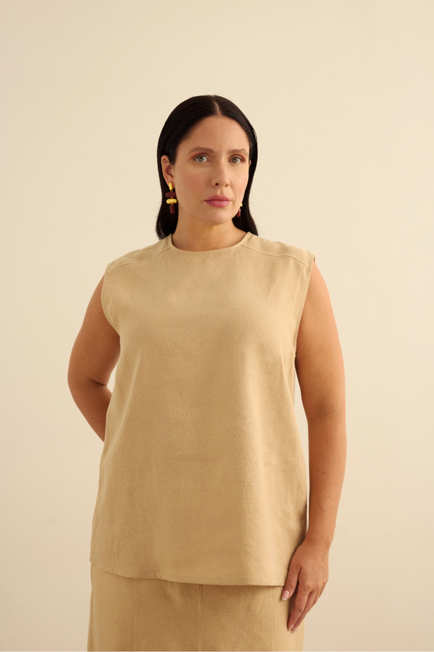 بلوزة من الكتان بدون أكمام - 2