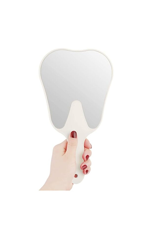 Small Surface Mirror with Handle Tooth-Shaped Handheld Mirror Cute Makeup Mirror Portable Mirror (White)