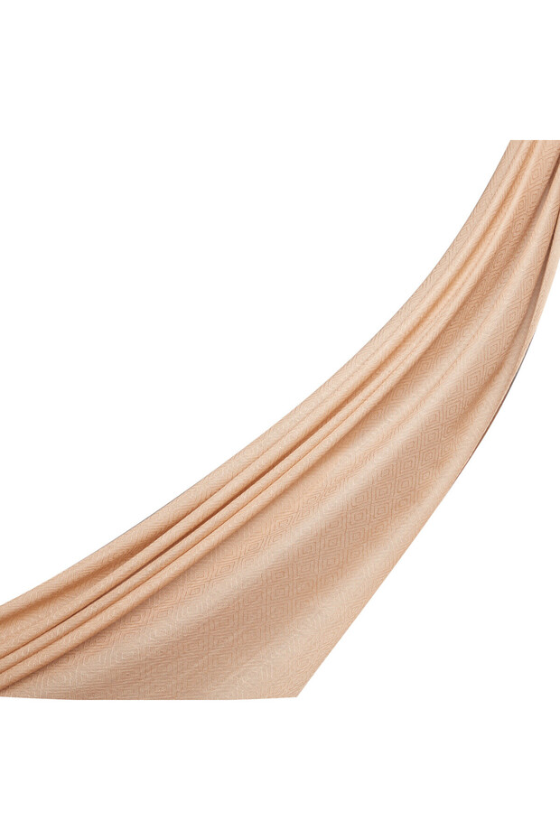 Beige Ikat Patterned Wool Silk Shawl - 1