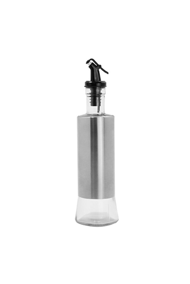 Soda Lime Glass Oil Bottle, 300ml, Silver & Transparent