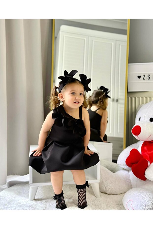 Scuba Tek Omuz Çiçekli Elbise - 3