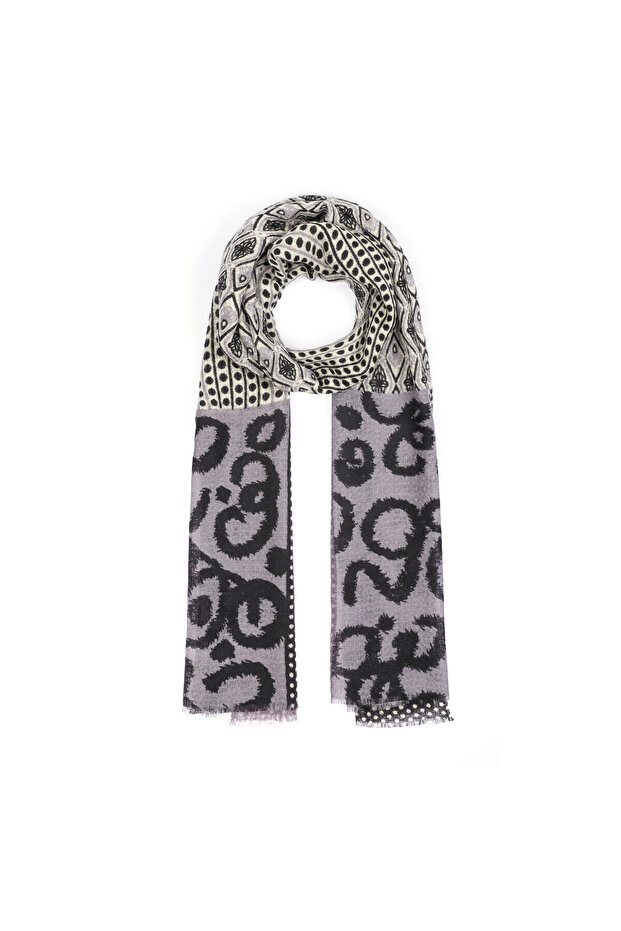 Optical Polka Dot Patterned Wool Silk Shawl Model 01 - 2