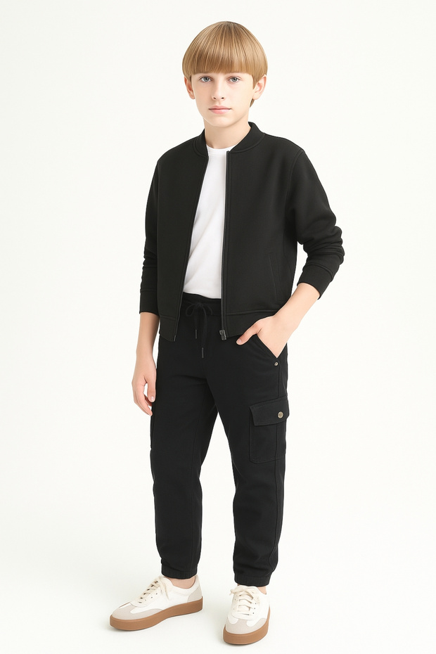 Boys' Commando Pocketed School Trousers with Elastic Waist Ak1000-1-2