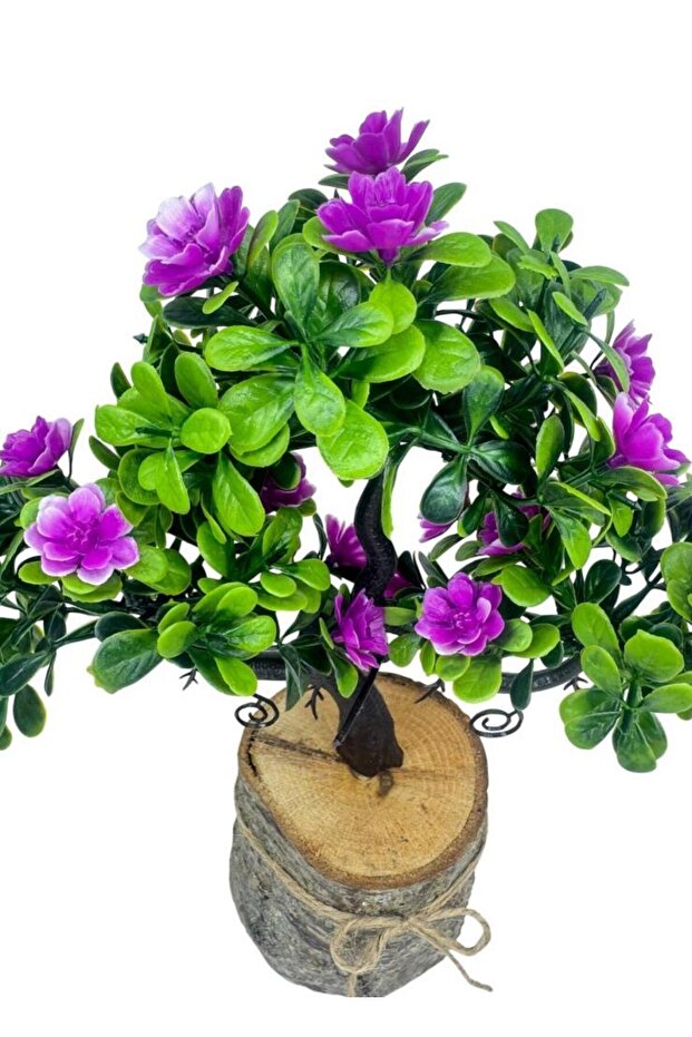 Yapay Çiçek Lila Çiçekli Bonsai Ağacı Dekoratif Kütük Saksıda Yapay Ağaç Bonzai Losus Çiçekli - 2