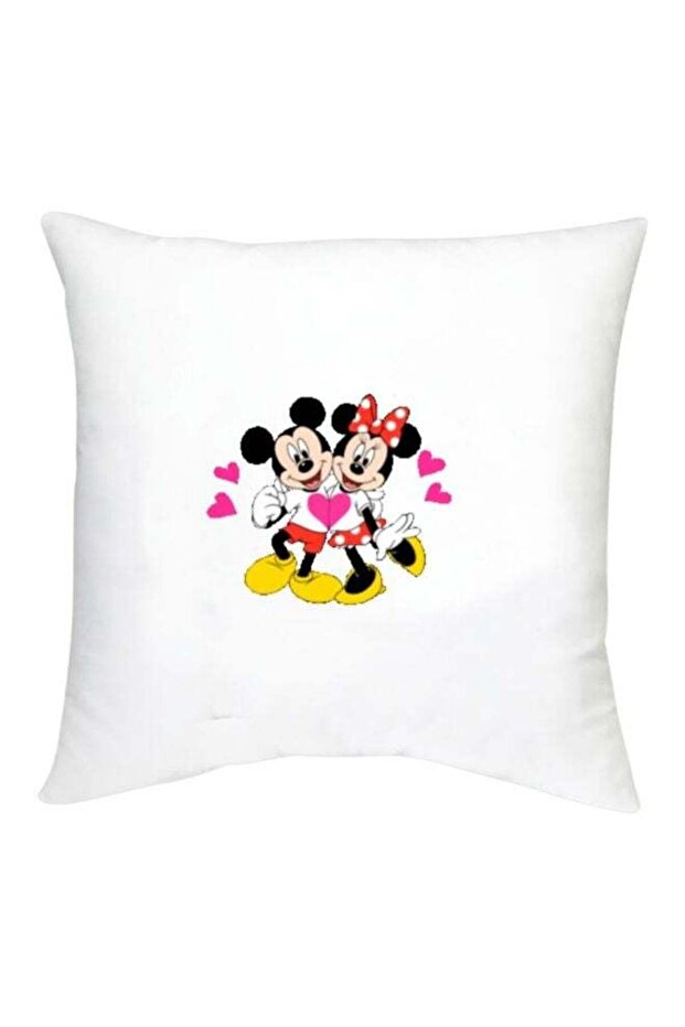 Mickey And Minnie Mouse Printed Decorative Cushion White/Black/Yellow 16x16inch