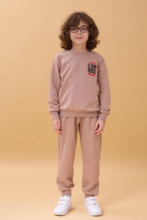 Boys' Seasonal Double Suit with Embroidery Print Detail - Soil