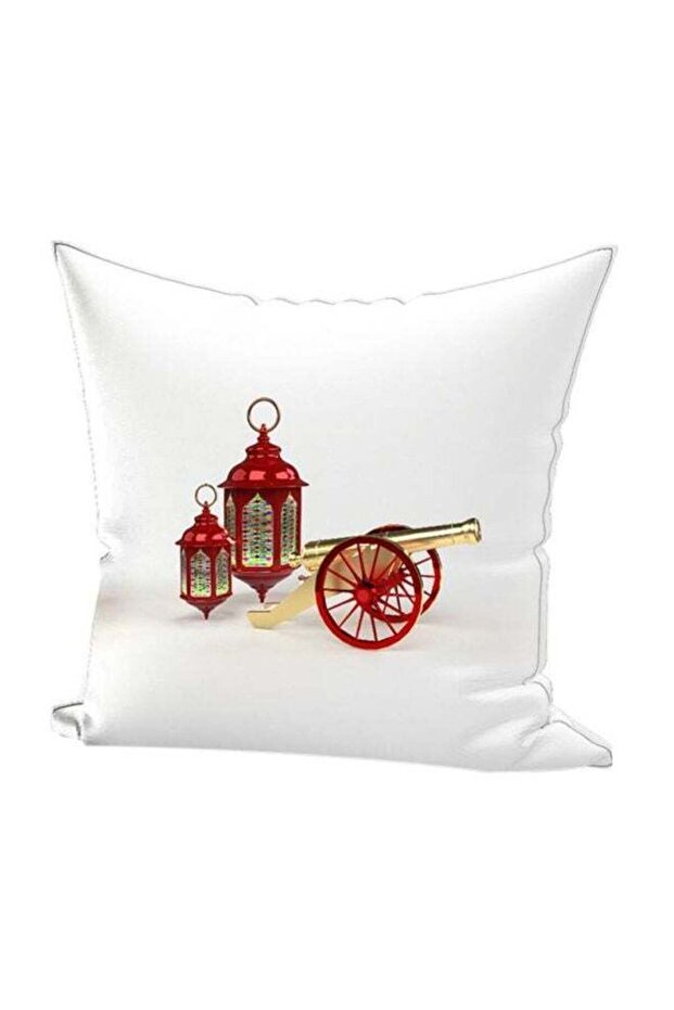 Ramadan Lantern Printed Decorative Throw Pillow White/Red/Gold 40x40cm