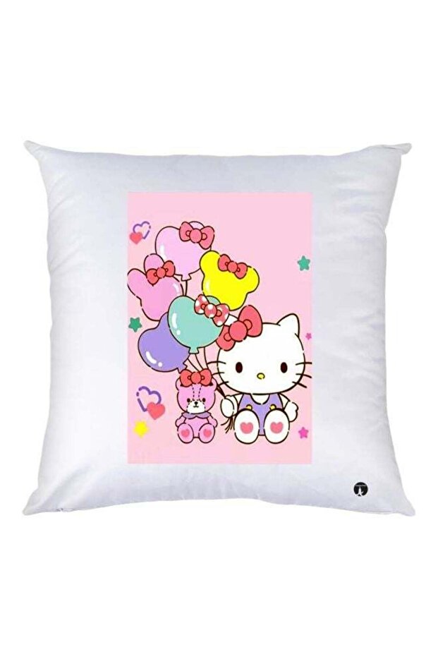 Hello Kitty Printed Throw Pillow White/Pink/Green 30x30cm
