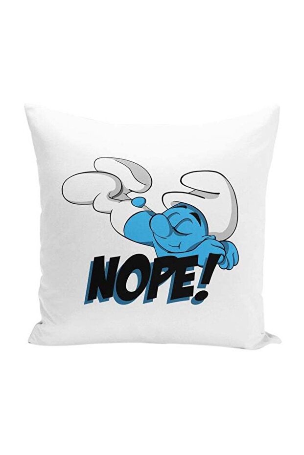 Lazy Smurf Nope Cartoon Decorative Throw Pillow White/Blue 16 x 16inch