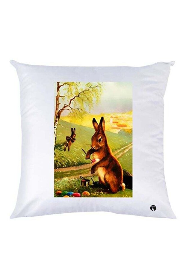 Rabbit Printed Decorative Throw Pillow White/Green/Brown 30x30cm