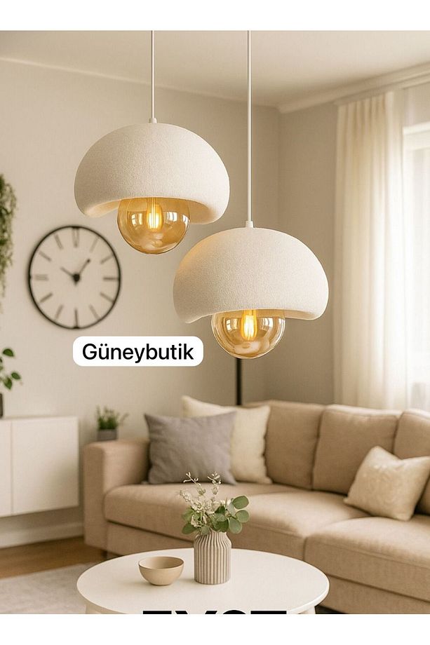 Beton Görünümlü 2li sarkıt avize Bohem Modern tarzda Rustik (E27 Ampul ile birlikte) - 1
