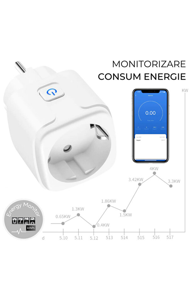 Wifi smart socket, energy consumption monitoring, Timer, app, Charging protection, Alexa, Tuya - 4
