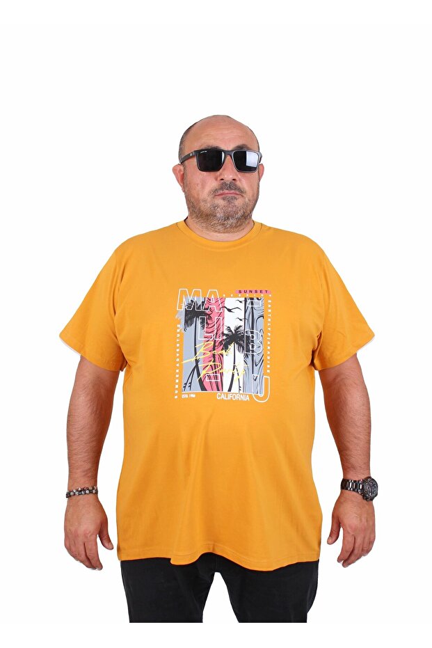 Men's Plus Size Crew Neck T-Shirt Beach Party 25191 Mustard