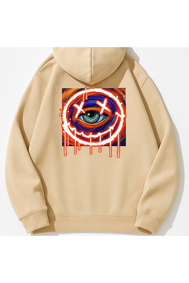 Single Eyed Graffiti Face Patterned Hooded Sweatshirt - 1