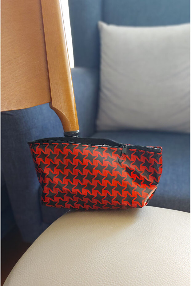 Red Patterned Makeup Bag - Large Size - 2
