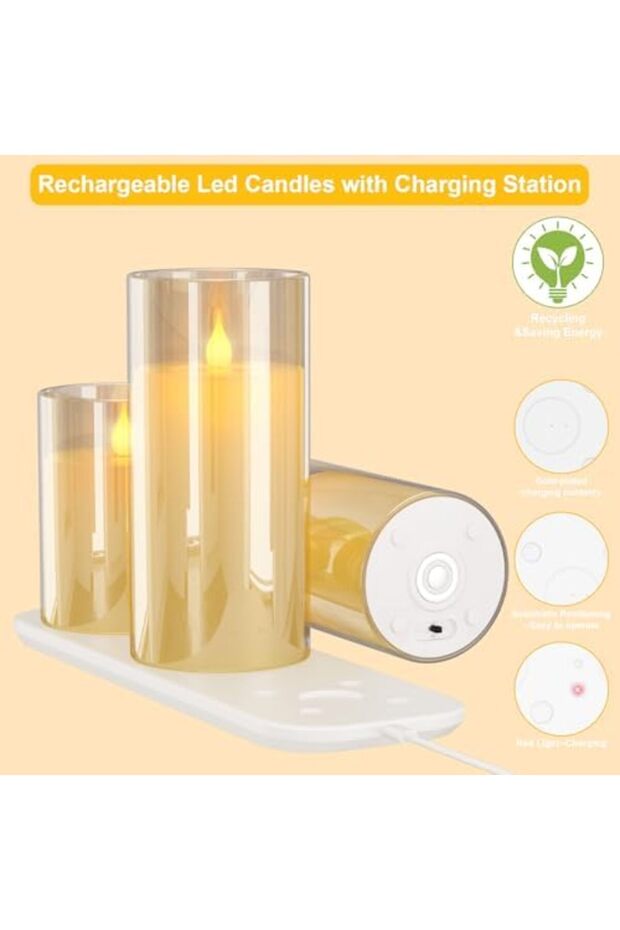 EXTSUD Flameless LED Candles Rechargeable with Charging Station and Remote Control, Set of 3 Decorat - 6