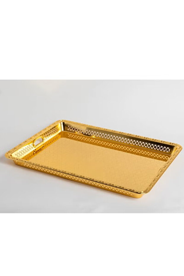 Luxurious rectangular serving tray with decorative edges made of stainless steel