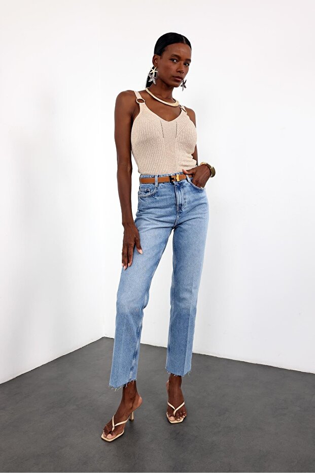 Beige Glitter Threaded Undershirt - 2