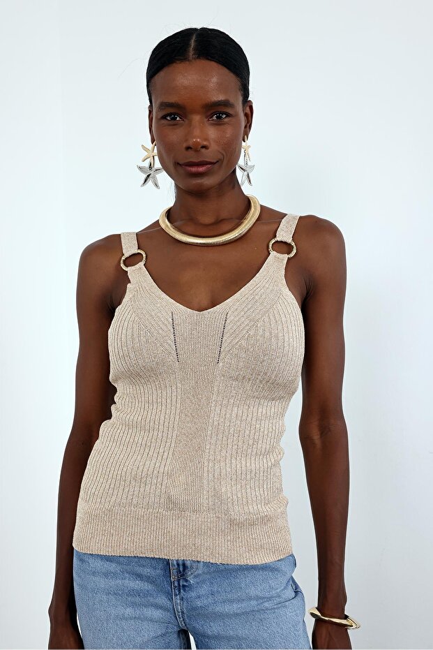 Beige Glitter Threaded Undershirt - 6