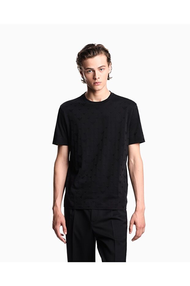 Men's Crew Neck Short Sleeve Cotton Solid Model Black T-Shirt Em002968 Af10762-Fc245