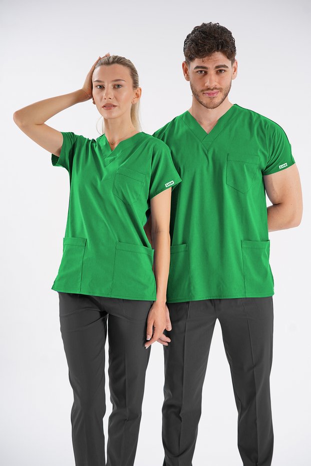 Grass Green Dr.Greys Model Soft Lycra Nurse Doctor Jersey Scrubs Single Top Unisex Bat Sleeve