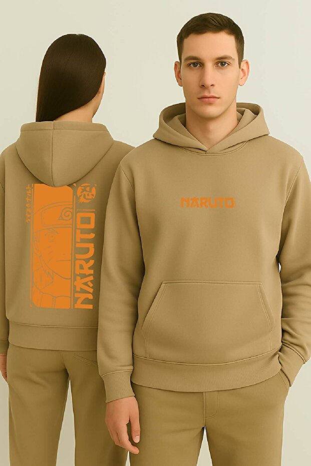 Lenithra Naruto Anime Back Printed Unisex Oversize Beige Hoodie