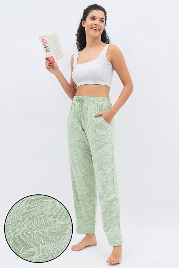 Leaf Print Pyjama in Light Green - 100% Cotton