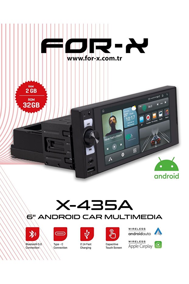 X-435A 6* TEK DİN ANDROİD CARPLAY MULTİMEDYA AHD KAMERA - 1