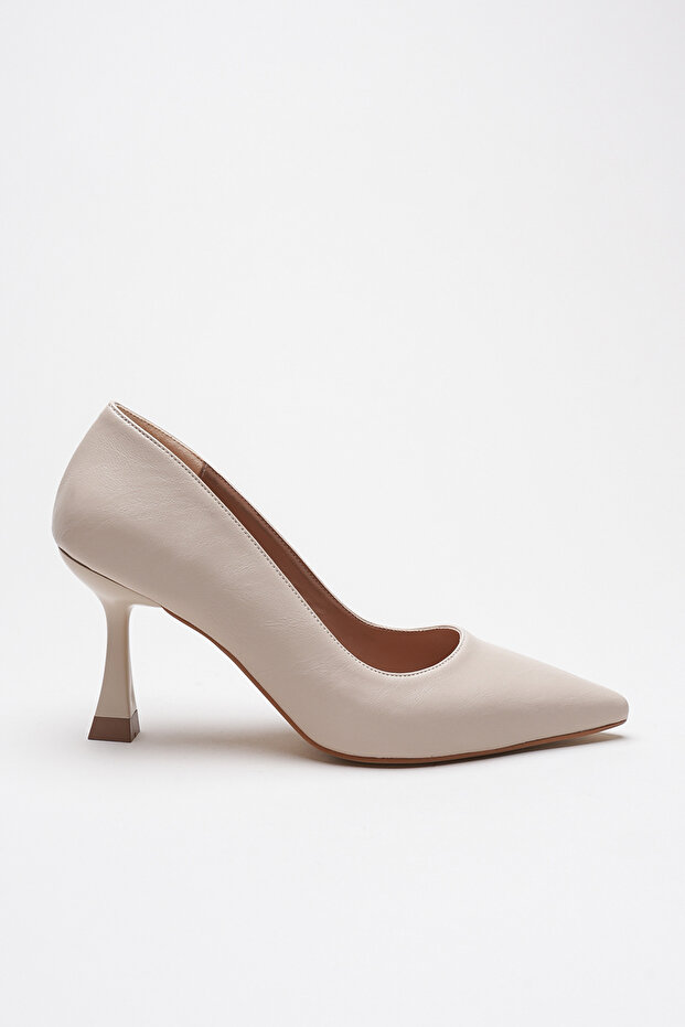 Ernio Cream Leather 10 cm Heeled Women's Stiletto