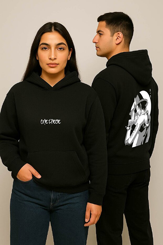 Lenithra One Piece Luffy Anime Back Printed Unisex Oversize Black Hoodie