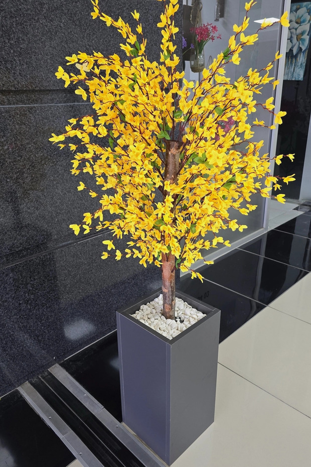 Sarı Sakura Çiçekli Dekoratif Saksı, 140cm - 3