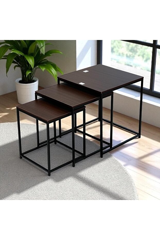 Square Serving Table Set - 3 Pieces with an Elegant Interlocking Design - 1