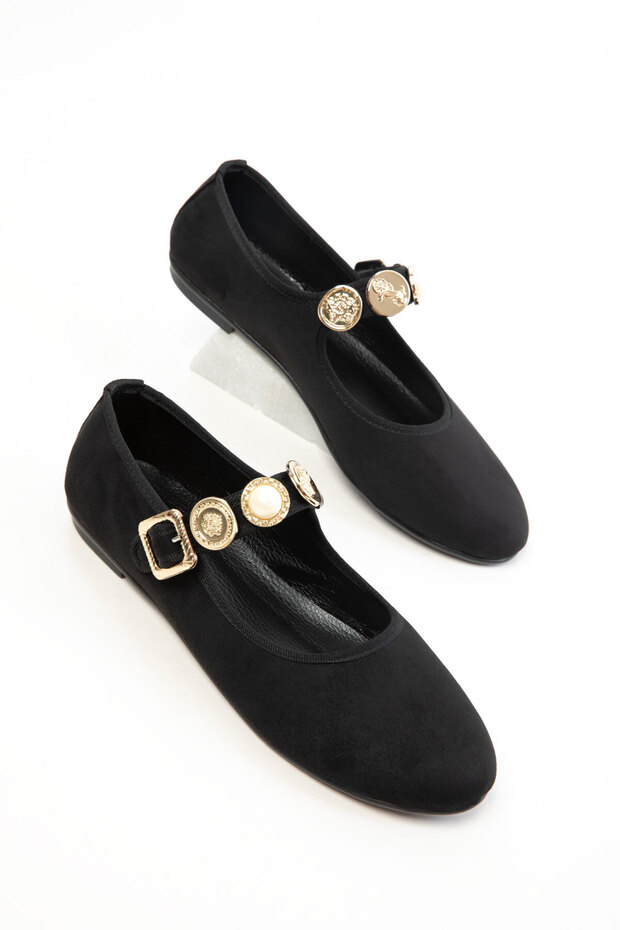 Siyah Süet Kadın Babet 20756 - 2