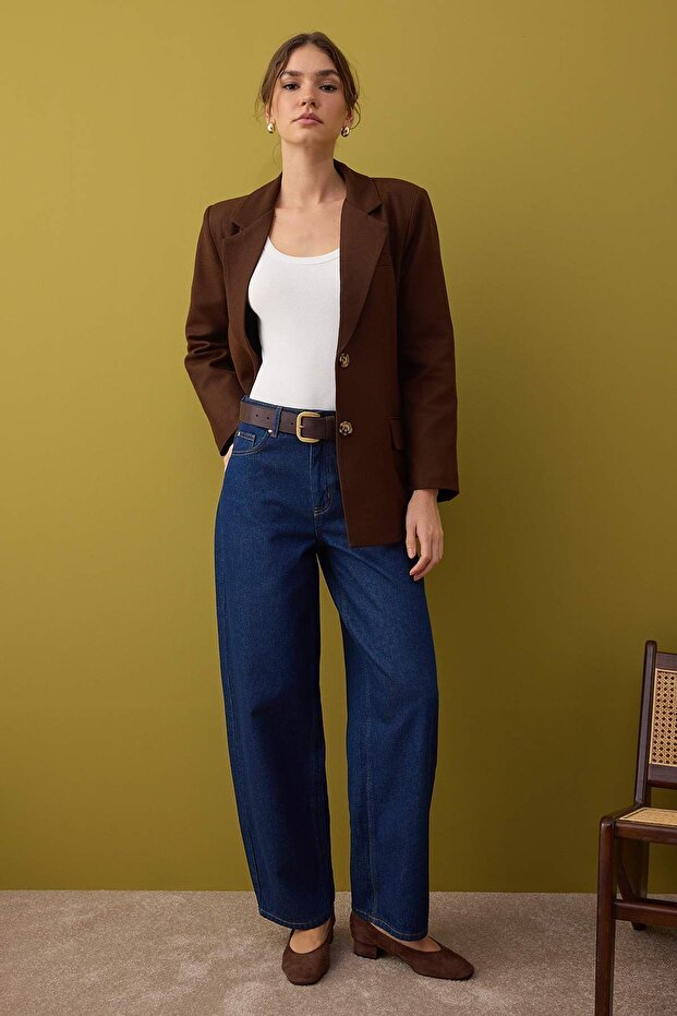 Необхідні речі в гардеробі Коричневий кашемір Спеціальна колекція Блейзер з вільним кроєм | TWOAW26BC00005 - 1