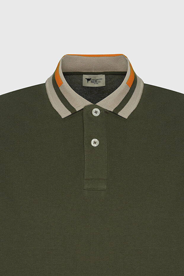 Erkek Haki Slim Fit Dar Kesim %100 Pamuk Kıvrılmaz Polo Yaka Tişört - 13