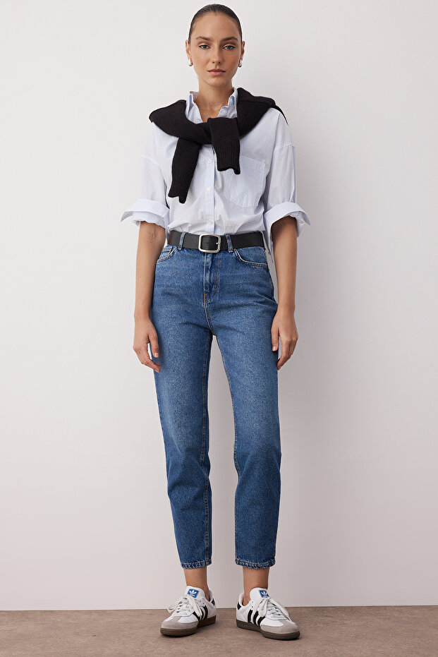 Mavi Yüksek Bel Mom %100 Pamuk Non-Stretch Jeans TWOSS23JE00085 - 1
