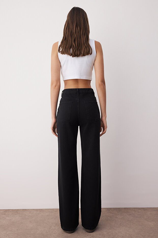 Siyah Normal Bel Wide Leg Jeans TWOSS25JE00056 - 4