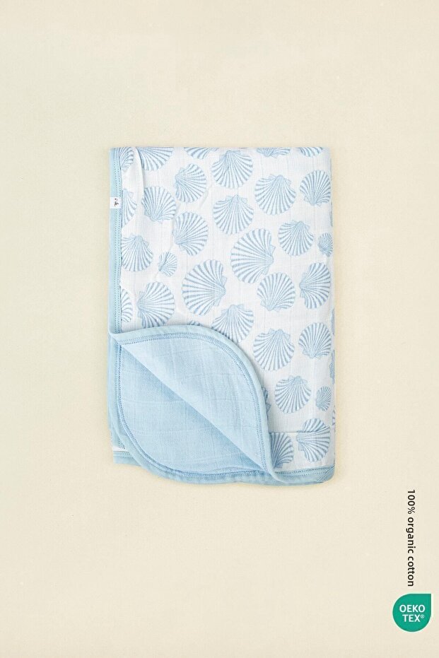 Bebe Marin Seashell Muslin Baby Blanket Blue 120X120 cm