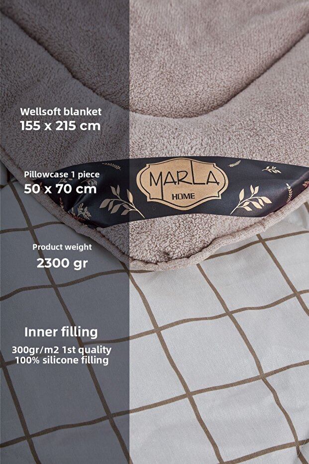 Cream Patterned Single Welsoft Quilt Set - Double Sided Blanket Fluffy Soft - 2