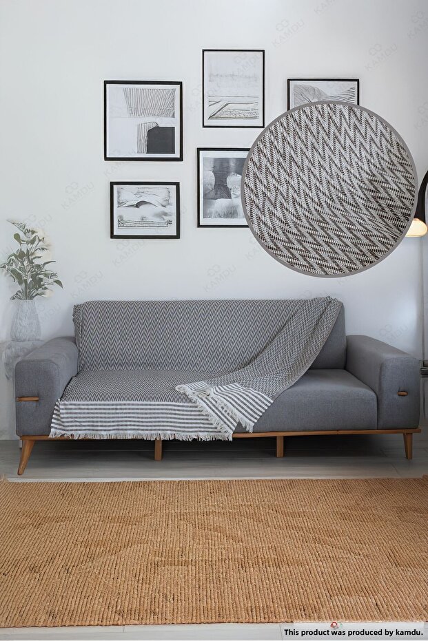 Zikzak (bordured) 170x210 cm cotton sofa cover, sofa bed cover, multi-purpose bedspread