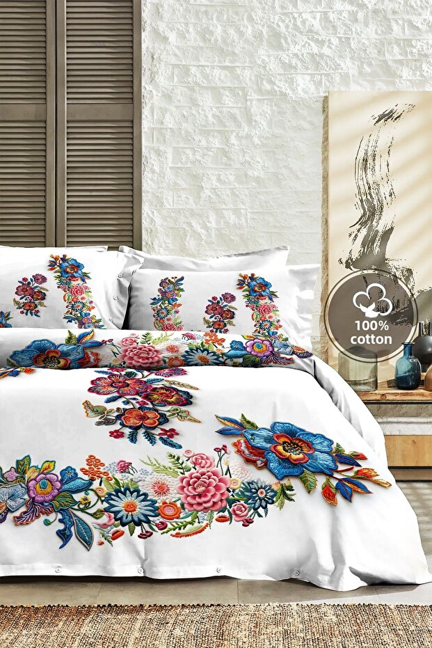 100% Cotton Percale Dowry Luxury 5D Digital Double Size Duvet Cover Set Embroidery