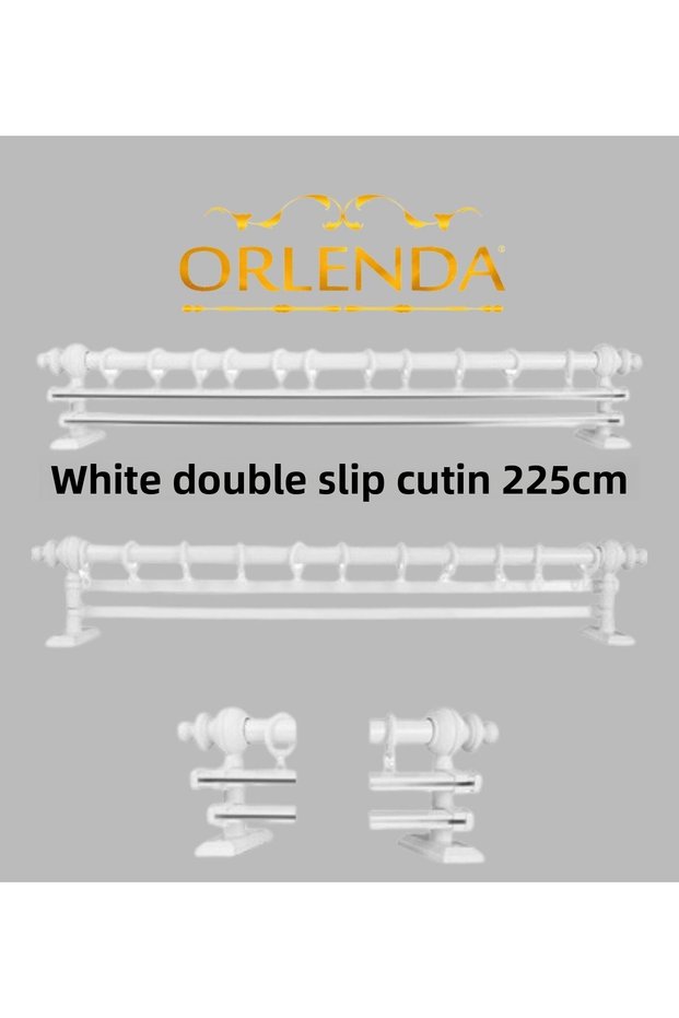 White Wooden Head Aluminum Pipe Rustic Curtain Hanger Double Rail 225 Cm