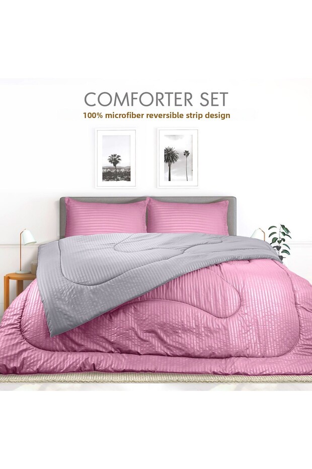 Stripe Reversible  Comforter Set- Ultra Soft  Microfiber Fabric, Soft Siliconized Fiber Filling - 2