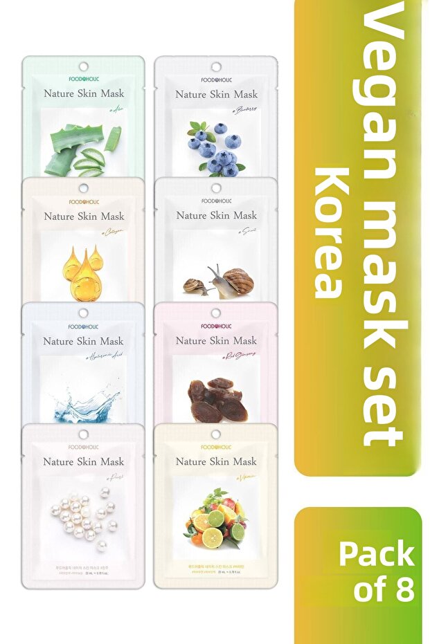 Vegan Sheet Mask Set Fruit and Vegetable Extracts Brightening and Moisturizing 8-Piece Korean Sheet Mask