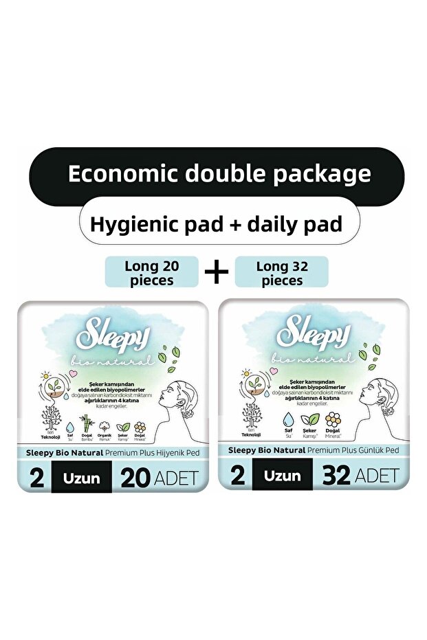 Bio Natural Premium Plus Hygienic Pads Long 20Pcs + Daily Pads Long 32Pcs
