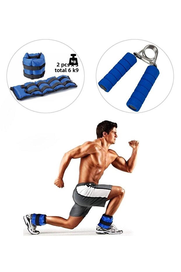 3 Kg X 2 Pieces Blue Hand or Ankle Weight + Hand Spring