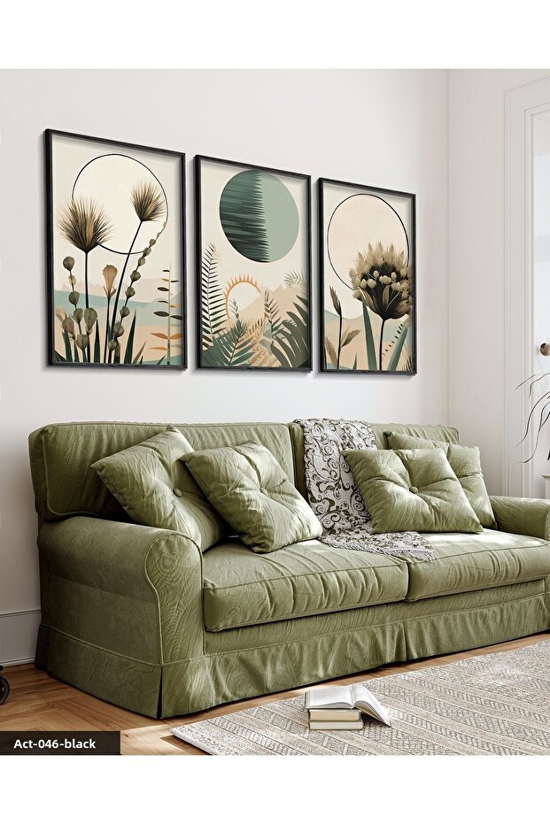 Boho Style Watercolor Look 3 Piece Black Wooden Framed Painting Act
