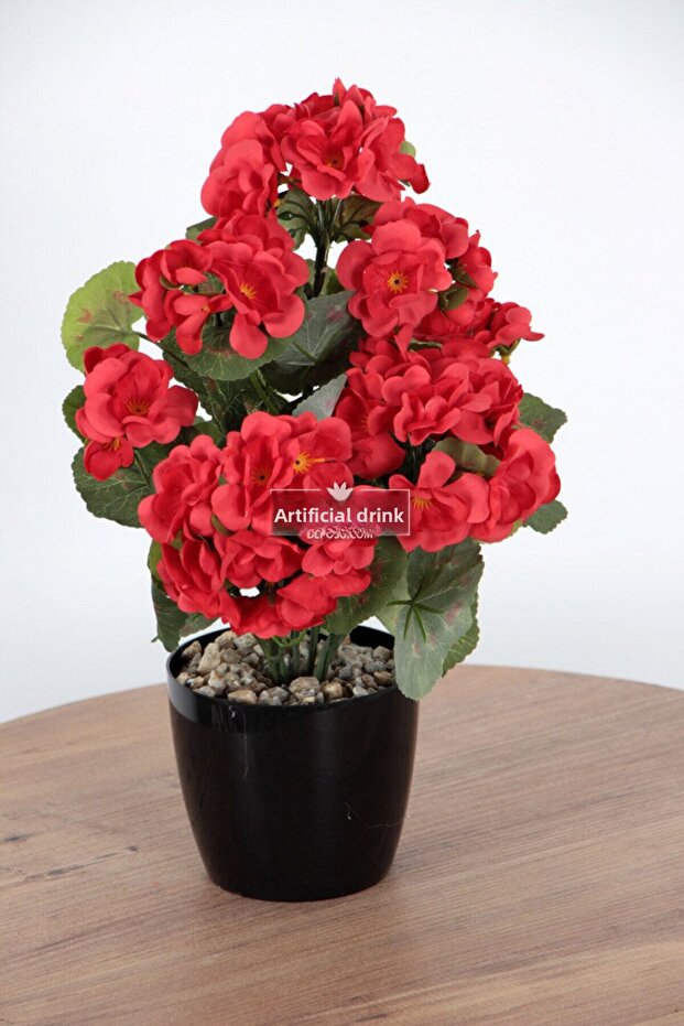 Artificial Flower Potted Geranium Flower 30 cm Red
