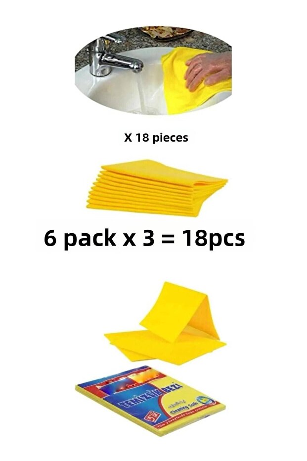 (6 Packx3=18 Pieces) Yellow Cleaning Glass Kitchen Cloth - 35 X 38 cm