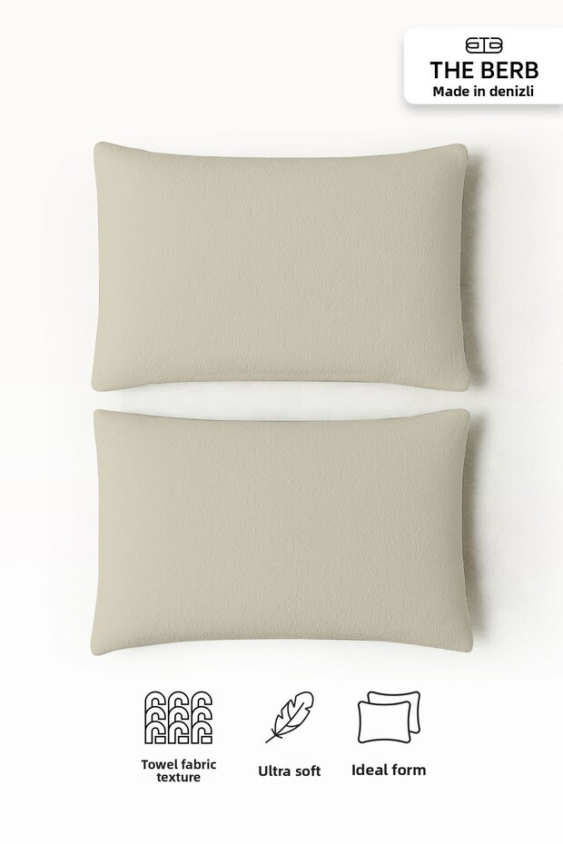 |   Set of 2 Towel Textured Pillowcases |   50 X 70 |   Zippered |   Soft Terry Fabric
